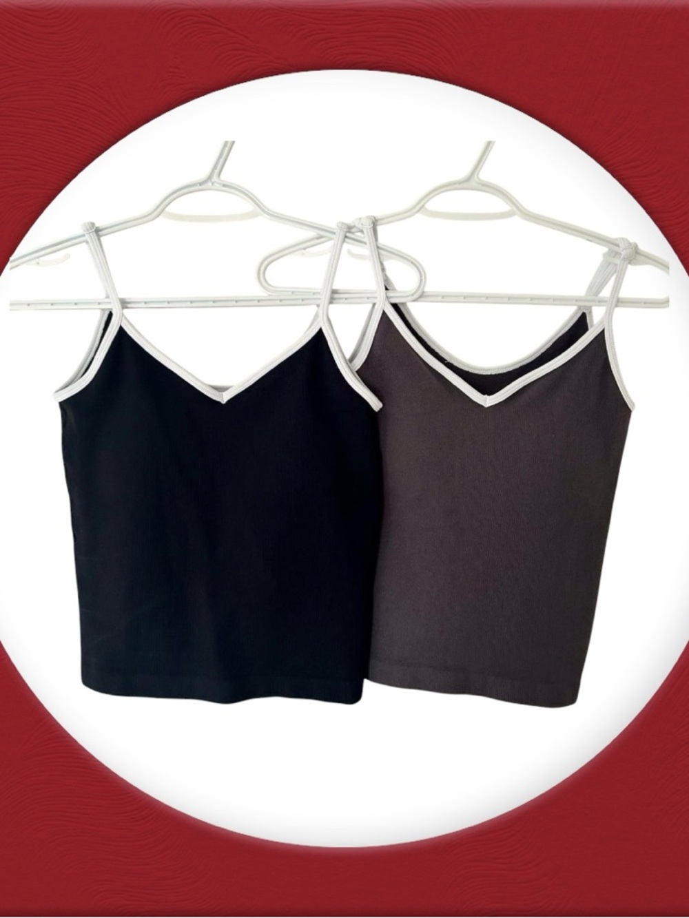 Women’s V-Neck or scoop-neck Contrast Trim Cami Tank Top - Black & Charcoal